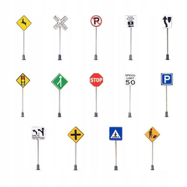 Dolity Zestaw 14 1/87 Skala Traffic Signage DIY Mikro Krajobraz Autostrada