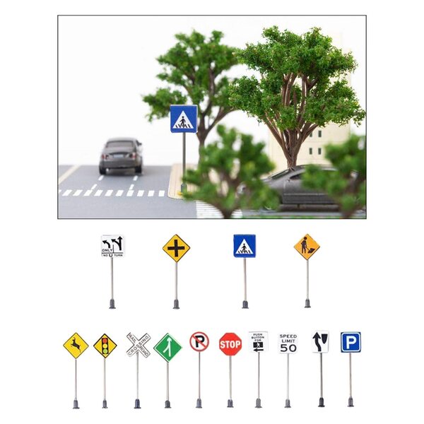 Dolity Zestaw 14 1/87 Skala Traffic Signage DIY Mikro Krajobraz Autostrada