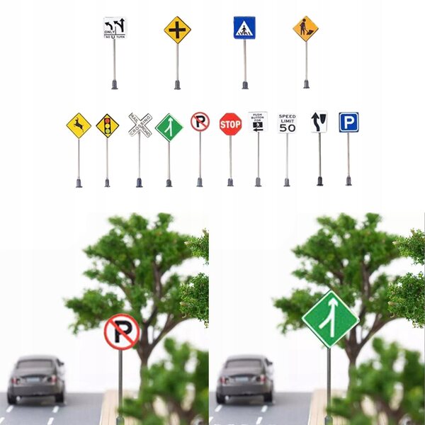 Dolity Zestaw 14 1/87 Skala Traffic Signage DIY Mikro Krajobraz Autostrada