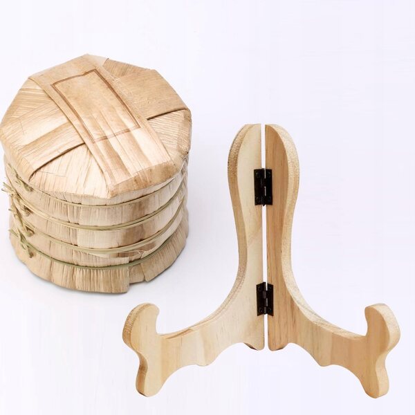 Supporto regolabile in legno per esporre piatti e cornici, alto 16 cm, beige