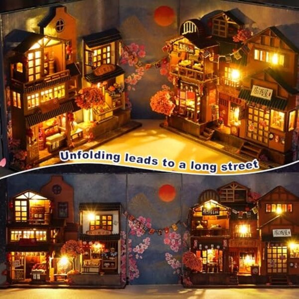 DIY Puppenhaus aus Holz mit LED und 3D-Puzzle, japanisches Miniatur-Dekorregal