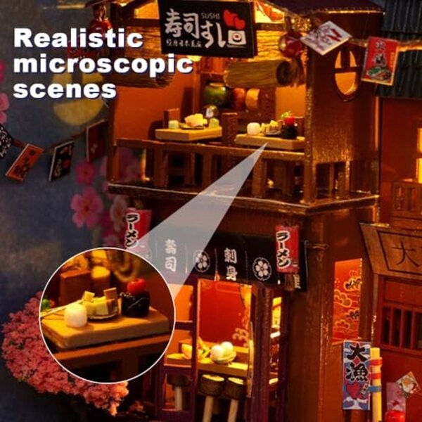 DIY Puppenhaus aus Holz mit LED und 3D-Puzzle, japanisches Miniatur-Dekorregal