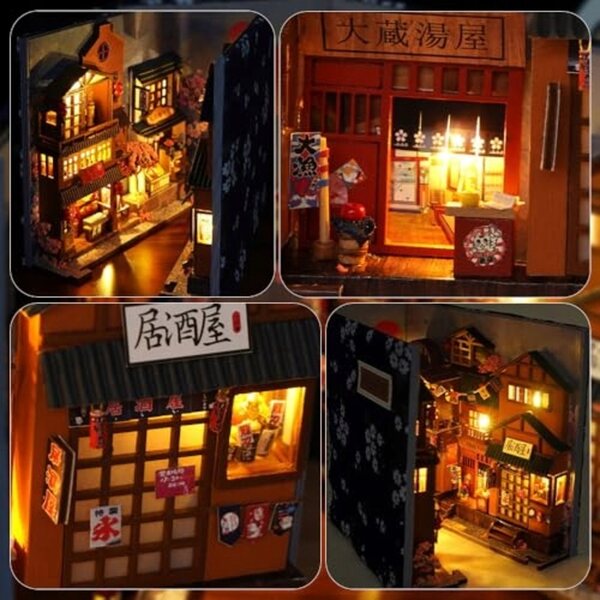DIY Puppenhaus aus Holz mit LED und 3D-Puzzle, japanisches Miniatur-Dekorregal