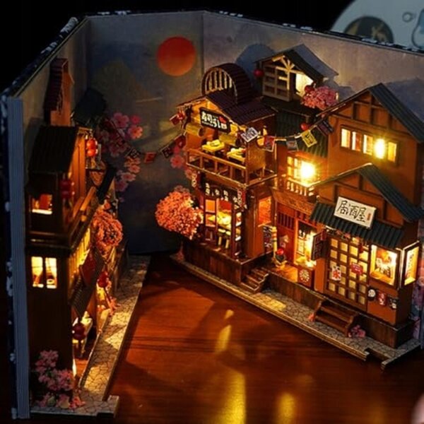 DIY Puppenhaus aus Holz mit LED und 3D-Puzzle, japanisches Miniatur-Dekorregal