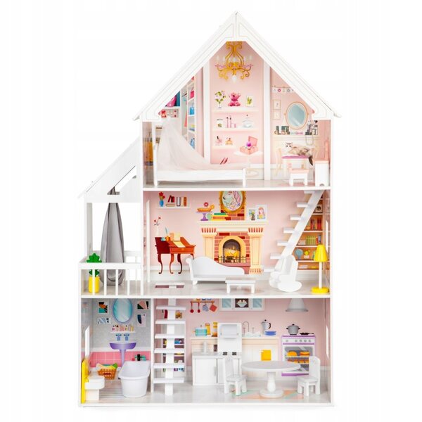 Casa delle bambole in legno, 3 livelli, XXL con mobili - divertimento creativo dai 3 anni in su