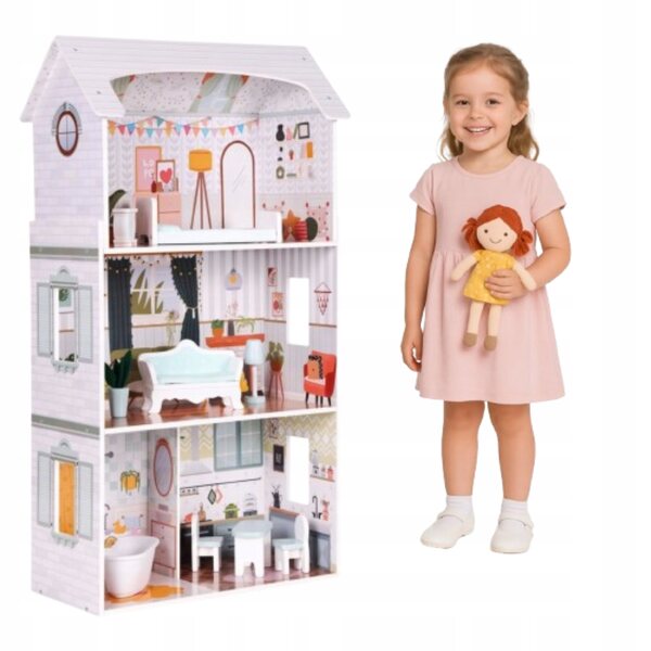 Alice-Puppenhaus, 3 Ebenen, 4 Zimmer und 9 MDF-Möbel