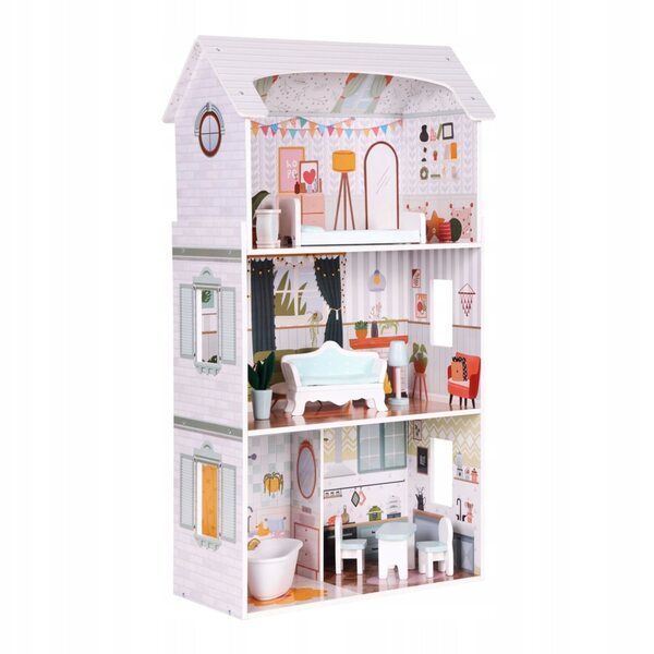 Alice-Puppenhaus, 3 Ebenen, 4 Zimmer und 9 MDF-Möbel