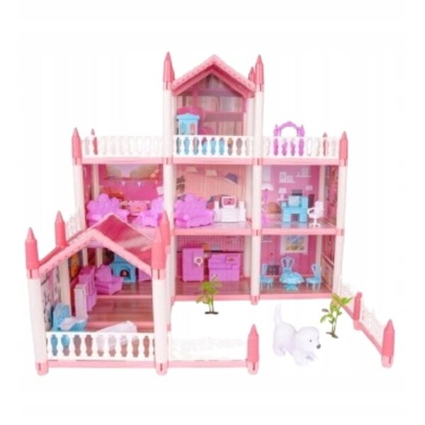 casetta Dworek Blu e Rosa per Bambole con Accessori 62x41x48 cm Emaj