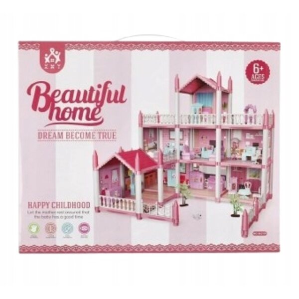 casetta Dworek Blu e Rosa per Bambole con Accessori 62x41x48 cm Emaj