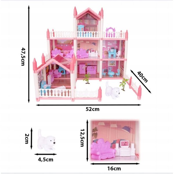 casetta Dworek Blu e Rosa per Bambole con Accessori 62x41x48 cm Emaj