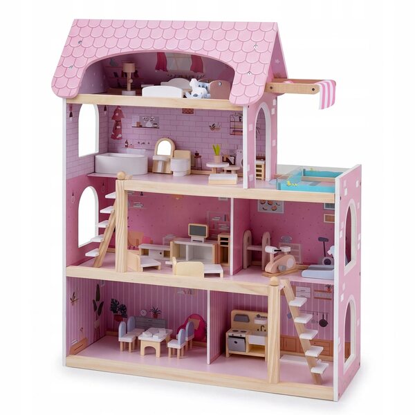 Rosafarbenes Holzhaus für Costway-Puppen, 78 cm hoch, für Kinder ab 3 Jahren