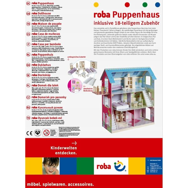 Cottage per bambole Roba 1111 in legno con arredi, 70 cm, per bambini da 3 anni