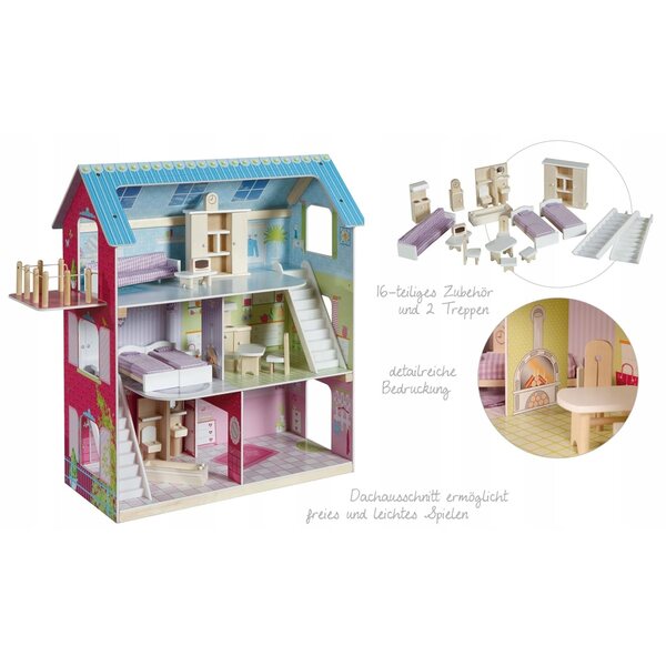 Cottage per bambole Roba 1111 in legno con arredi, 70 cm, per bambini da 3 anni