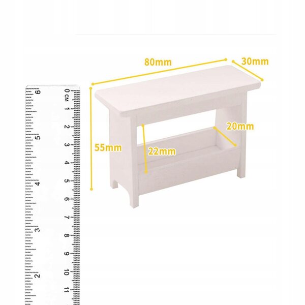Miniatura sgabello in legno bianco per casa delle bambole 1:12, fatto a mano