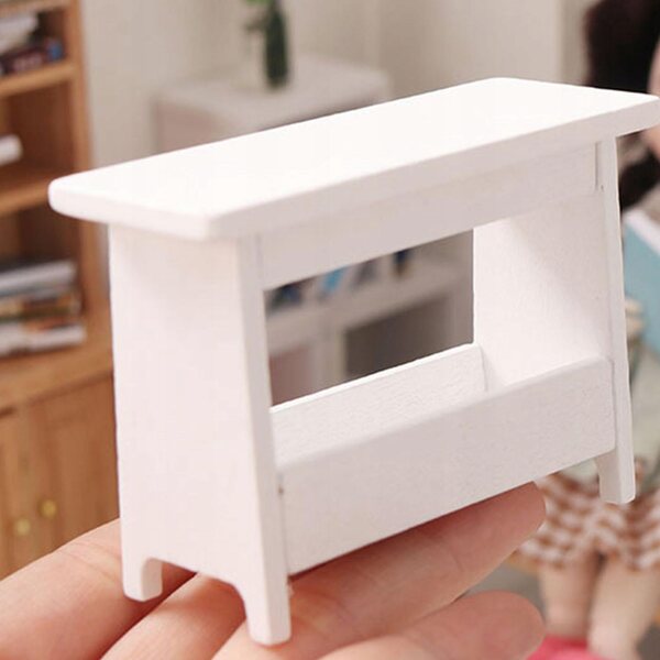Miniatura sgabello in legno bianco per casa delle bambole 1:12, fatto a mano