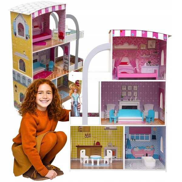 Casa delle bambole in legno, a 3 livelli, XXL 103 cm, con mobili - Villa da sogno