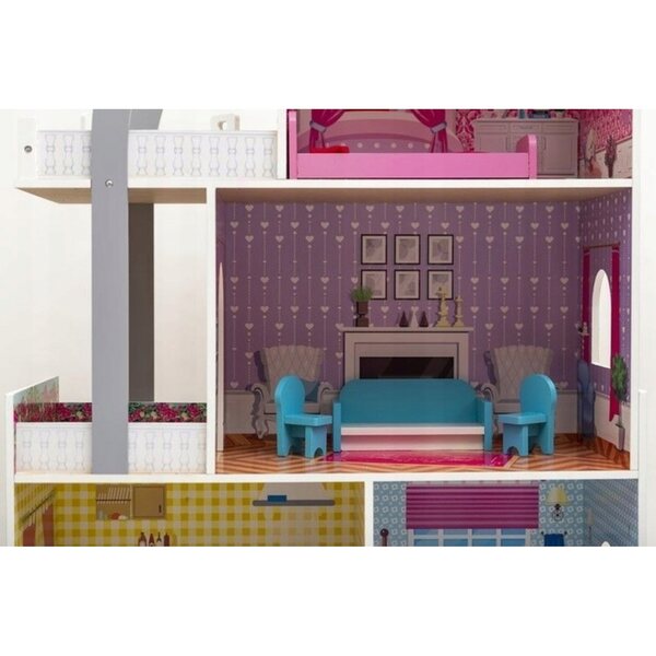 Casa delle bambole in legno, a 3 livelli, XXL 103 cm, con mobili - Villa da sogno