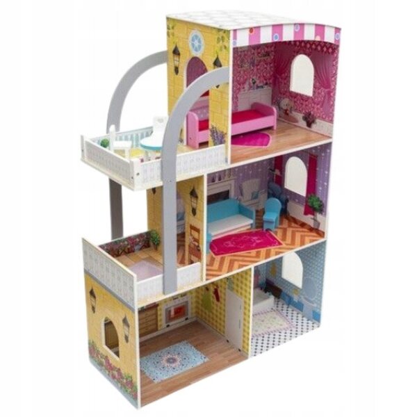 Casa delle bambole in legno, a 3 livelli, XXL 103 cm, con mobili - Villa da sogno