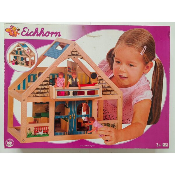 Eichhorn Casa delle Bambole in Legno con Mobili e Figurine 38x22x35,5 cm