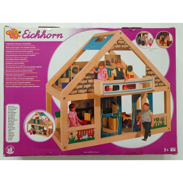 Eichhorn Casa delle Bambole in Legno con Mobili e Figurine 38x22x35,5 cm