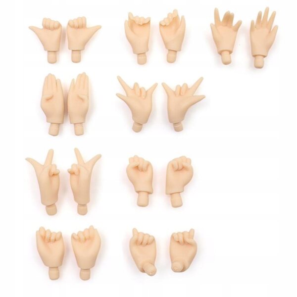 Set 9 paia di mani mobili per bambole Blythe e altre bambole 12 pollici bianche