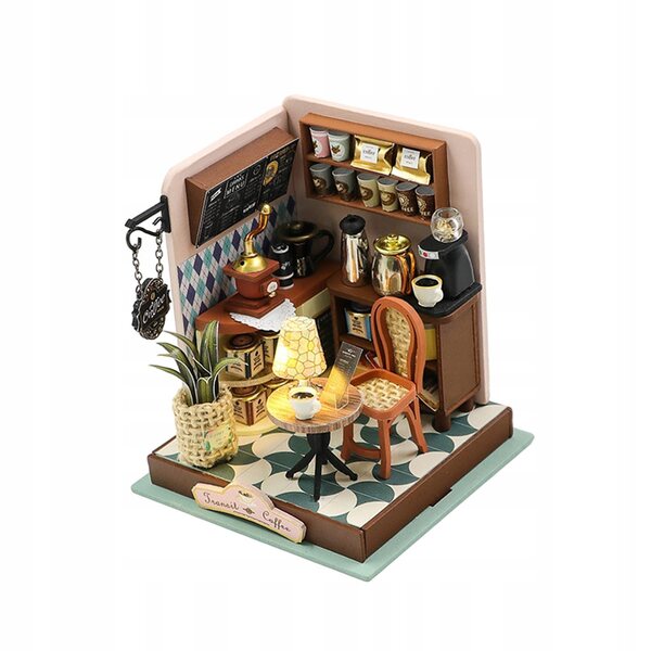 DIY Puppenhaus-Miniatur aus Holz mit LED-Lichtern und Möbeln