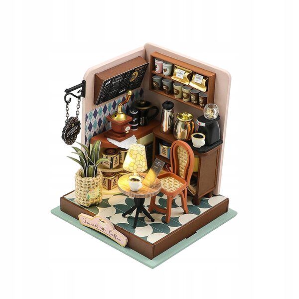 DIY Puppenhaus-Miniatur aus Holz mit LED-Lichtern und Möbeln