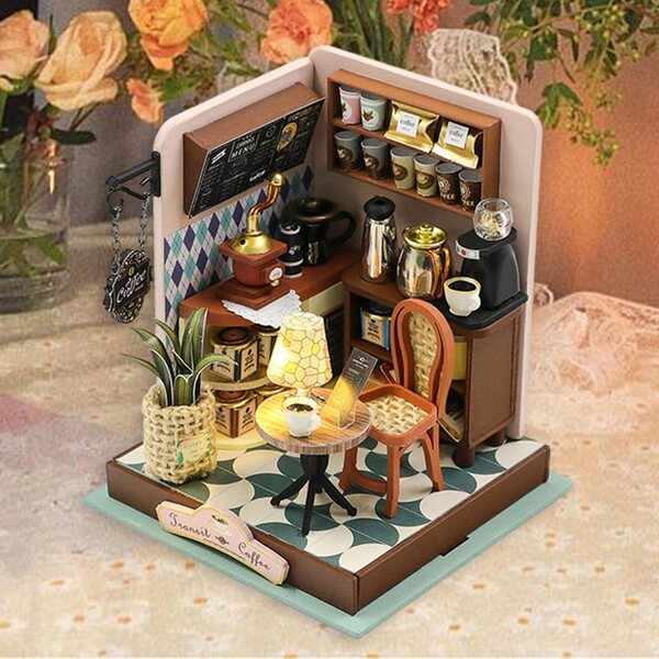 DIY Puppenhaus-Miniatur aus Holz mit LED-Lichtern und Möbeln