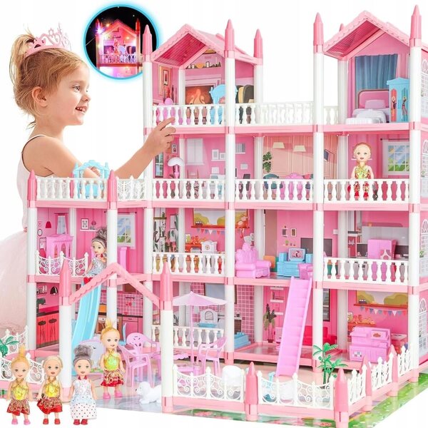 Grande casa delle bambole 4 piani con 15 stanze e luci LED colorate