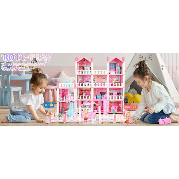 Grande casa delle bambole 4 piani con 15 stanze e luci LED colorate