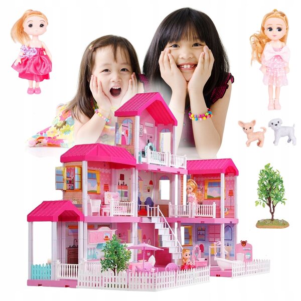 Cottage per bambole pieghevole con 148 accessori, due principesse e mobili