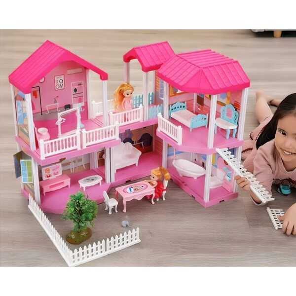 Cottage per bambole pieghevole con 148 accessori, due principesse e mobili