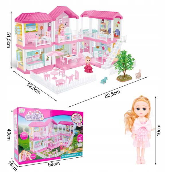 Cottage per bambole pieghevole con 148 accessori, due principesse e mobili