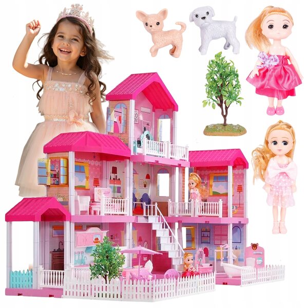 Cottage per bambole pieghevole con 148 accessori, due principesse e mobili