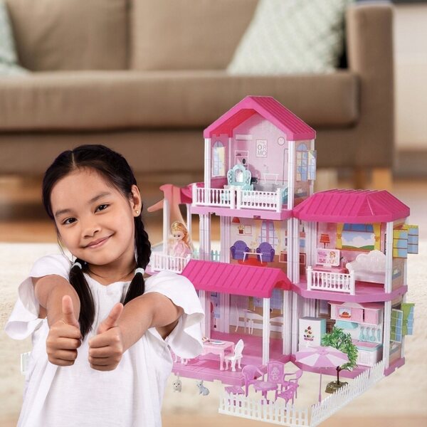 Cottage per bambole pieghevole con 148 accessori, due principesse e mobili