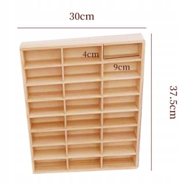 Casetta per bambole in legno con vetrina antipolvere e ripiani beige