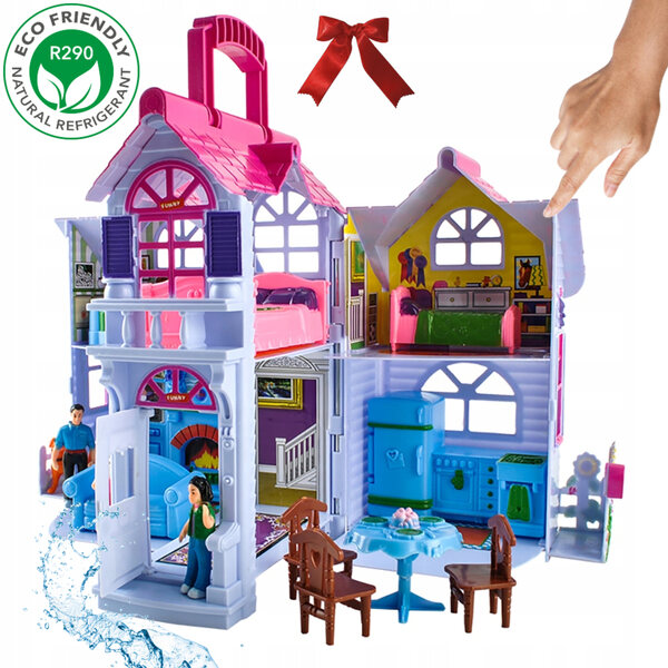 Casa delle bambole con mobili e figurine, pieghevole, portatile, 28,5 cm