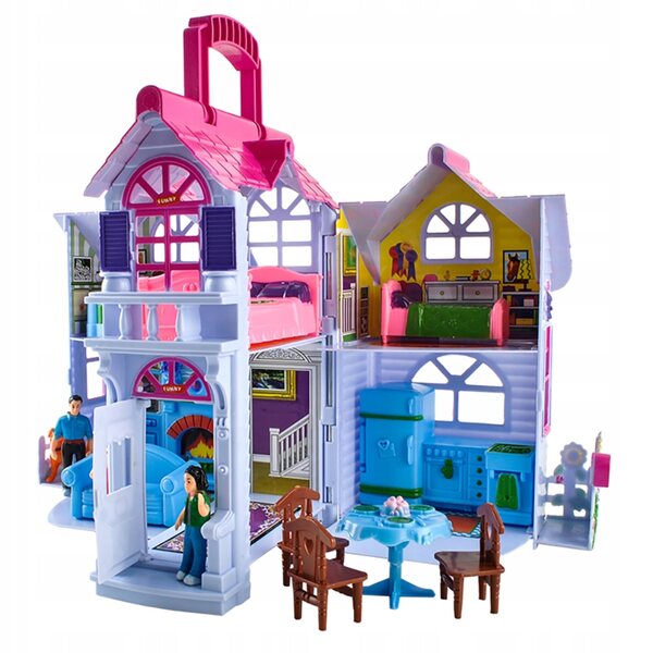 Casa delle bambole con mobili e figurine, pieghevole, portatile, 28,5 cm