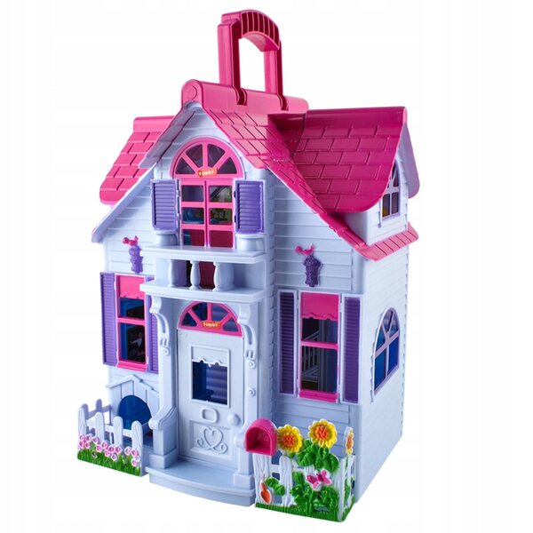 Casa delle bambole con mobili e figurine, pieghevole, portatile, 28,5 cm