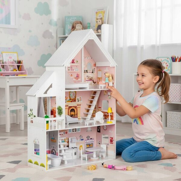 Casa delle bambole XXL in legno con 3 livelli e 15 mobili - Set Tojsy