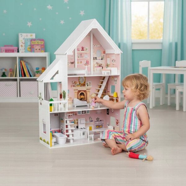 Casa delle bambole XXL in legno con 3 livelli e 15 mobili - Set Tojsy