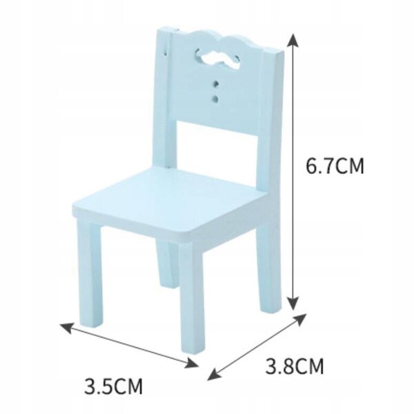 Miniature sedia in legno blu per casa delle bambole 1:12, design realistico