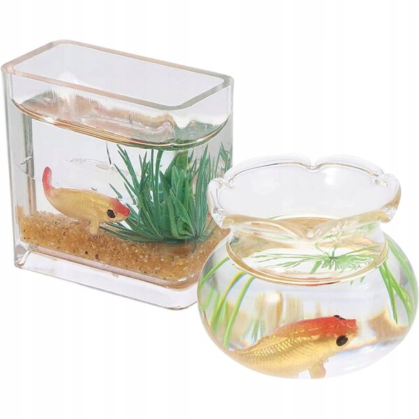 Mini Acquari Acrilici Decorativi con Pesci Rossi - Set da 2 Pezzi