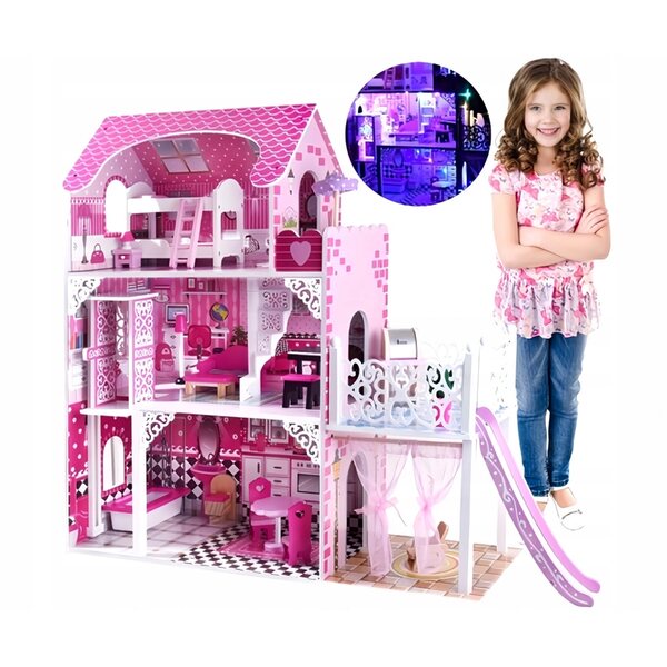 Casa delle bambole in legno iMex Toys Lille con illuminazione a LED e scivolo