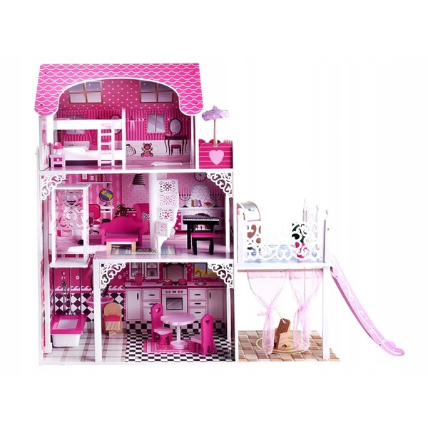Casa delle bambole in legno iMex Toys Lille con illuminazione a LED e scivolo