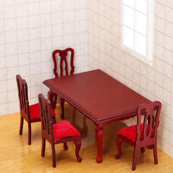 Miniatur-Holzmöbel-Set für Puppenhäuser, Tisch und Stühle im Maßstab 1:12