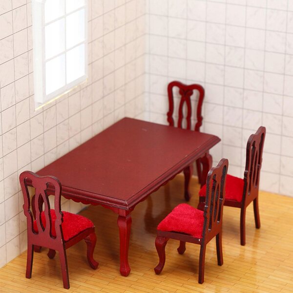 Miniatur-Holzmöbel-Set für Puppenhäuser, Tisch und Stühle im Maßstab 1:12
