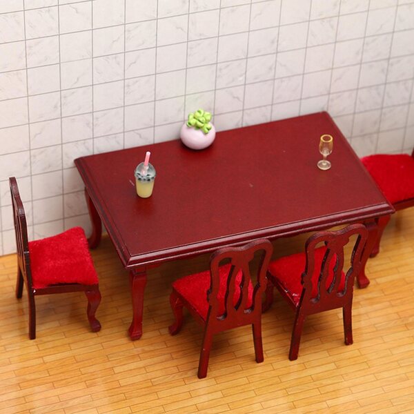 Miniatur-Holzmöbel-Set für Puppenhäuser, Tisch und Stühle im Maßstab 1:12