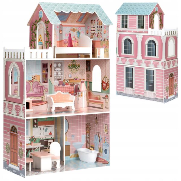 Großes Puppenhaus aus Holz mit bunten Möbeln 106 cm Ecotoys