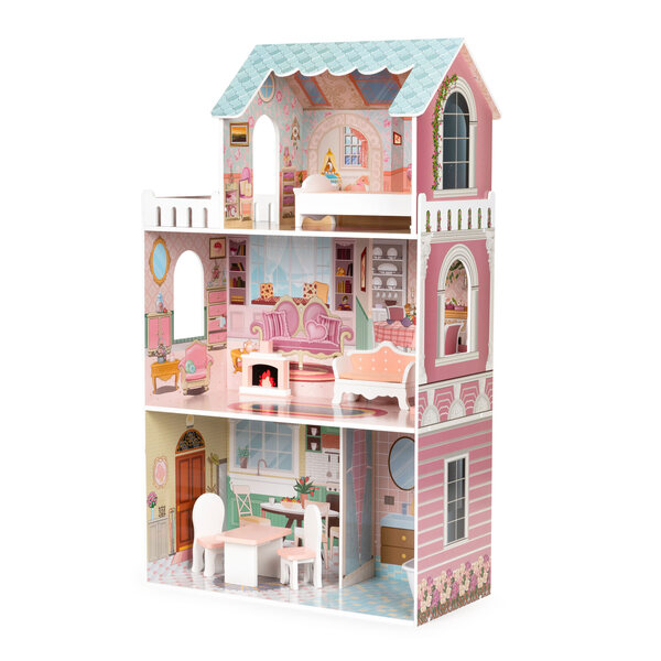 Großes Puppenhaus aus Holz mit bunten Möbeln 106 cm Ecotoys